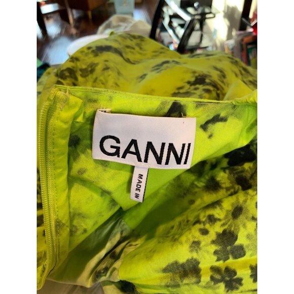 Ganni Ternder Shoots Green & Black Floral Printed Poplin Mini Dress, Size 4 | 36 - Picture 9 of 9